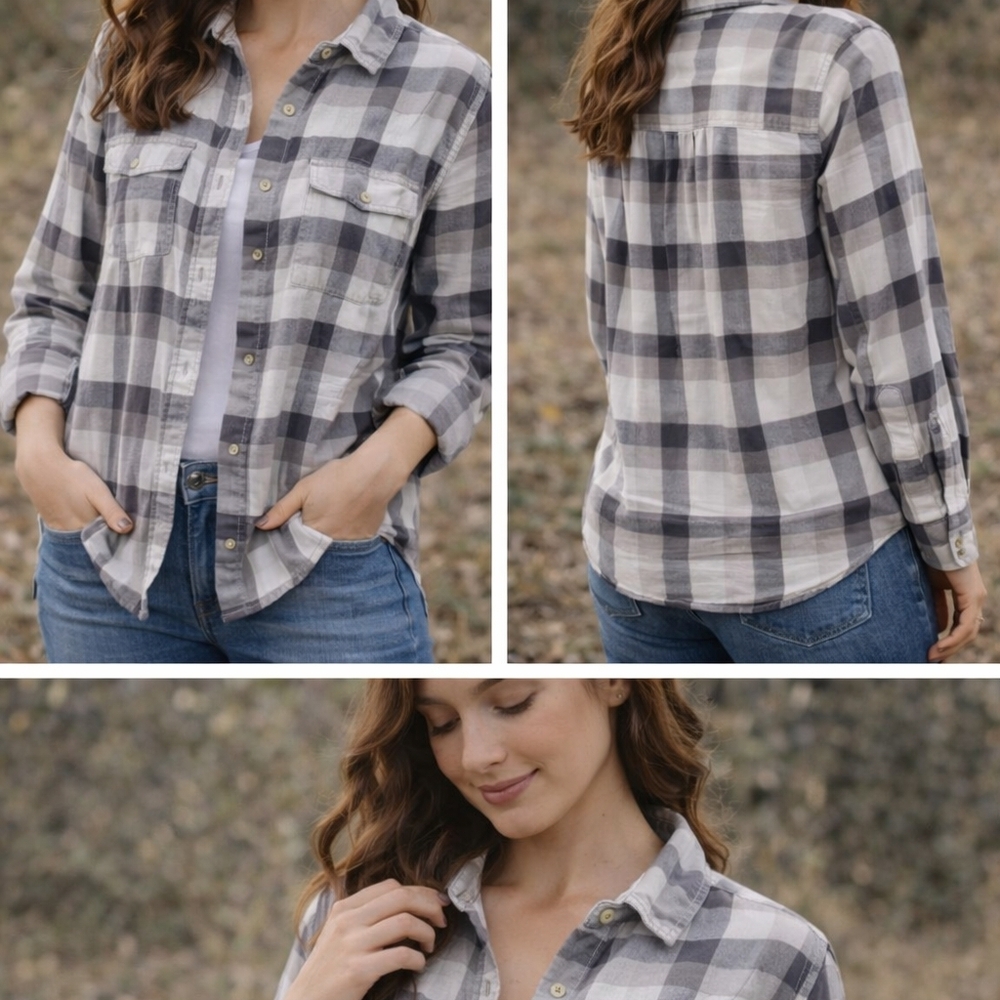 The North Face Women's Checkered Button-Down Shirt - Gray and White